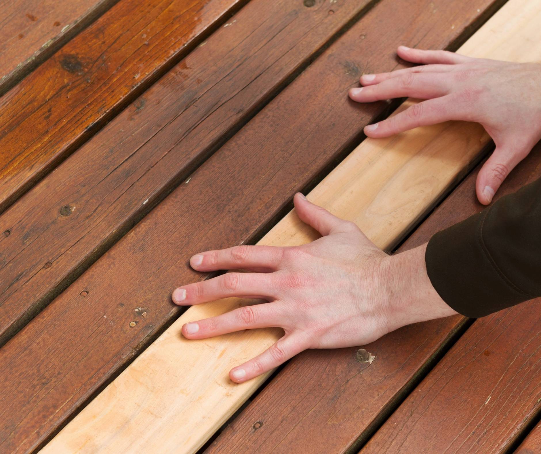 Beautiful wooden deck in backyard