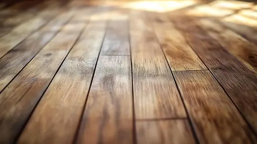 Refinished golden hardwood floor in warm light